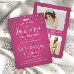 Quinceañera 3 Photo Collage Elegant Fuschia Pink Save The Date<br><div class="desc">Share the joyful news of an upcoming Quinceañera celebration with chic modern 3 photo collage save the date invitations. The pictures and all wording on this template are simple to personalize. The colors and font styles can be easily customized with the Zazzle Design Editor tool. The hot fuschia pink design...</div>
