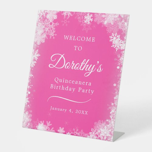 Quinceanera 6 Party Snowflake Pink Welcome Pedestal Sign