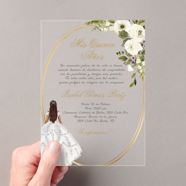 Quinceanera acrylic invitation in Spanish (Insitu (Handheld))