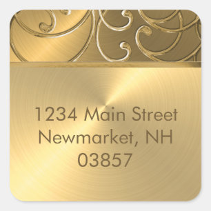 Quinceanera All Gold Filigree Swirl Border Square Sticker