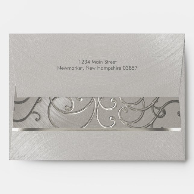 Quinceanera All Silver Filigree Swirls Envelope (Back (Top Flap))