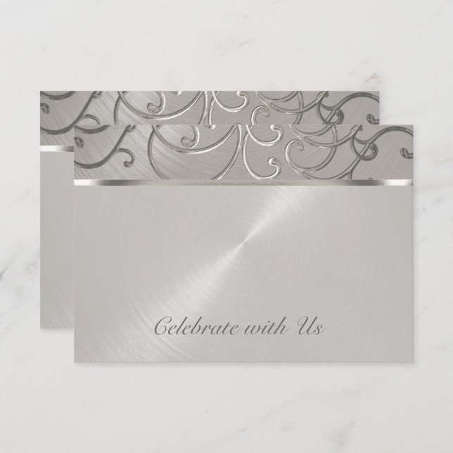 Quinceanera All Silver Filigree Swirls Invitation (Front/Back)