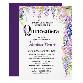 Quinceanera and Mass Purple Floral Wisteria Invitation