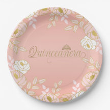 Quinceanera and Tiara Botanical in Pink and Gold
