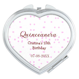 Quinceanera anos 15th birthday add name pink dots compact mirror