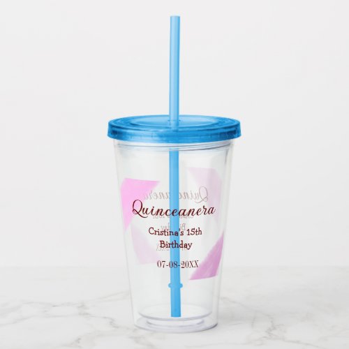 Quinceanera anos 15th birthday add name texture ye acrylic tumbler