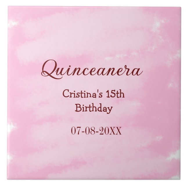 Quinceanera anos 15th birthday add name texture ye ceramic tile (Front)