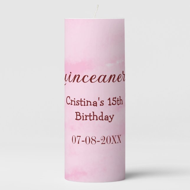 Quinceanera anos 15th birthday add name texture ye pillar candle (Front)