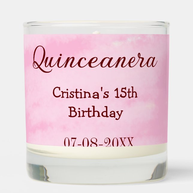 Quinceanera anos 15th birthday add name texture ye scented candle (Front)