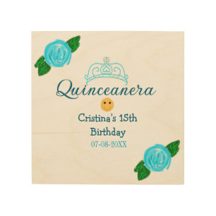 Quinceanera anos 15th birthday blue rose crown art