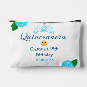 Quinceanera anos 15th birthday blue rose crown art accessory pouch