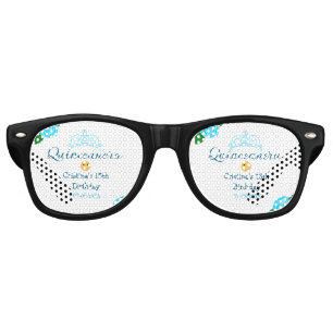 Quinceanera anos 15th birthday blue rose crown art retro sunglasses