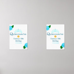Quinceanera anos 15th birthday blue rose crown art wall art sets