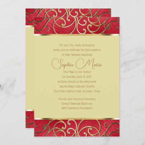 Quinceaera Any Color Border Gold Filigree Swirls Invitation