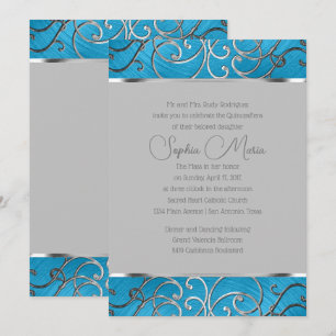 Quinceañera Any Color Border Silver Filigree Swirl Invitation