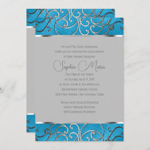Quinceañera Any Color Border Silver Filigree Swirl Invitation