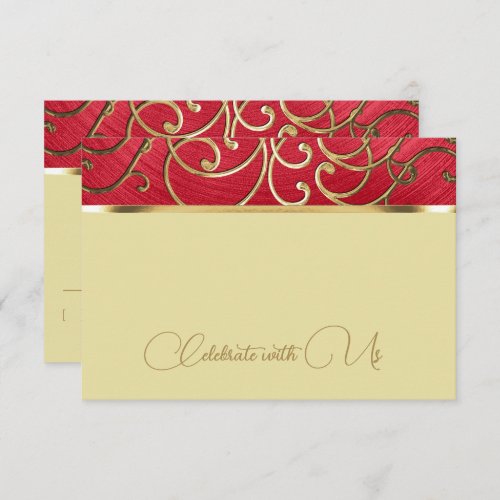 Quinceaera Any Color Gold Filigree Swirl Border RSVP Card