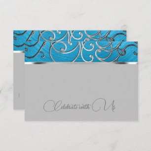 Quinceañera Any Color Silver Filigree Swirl Border RSVP Card