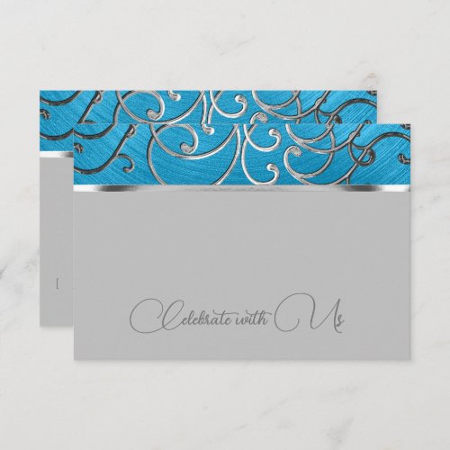 Quinceaera Any Color Silver Filigree Swirl Border RSVP Card