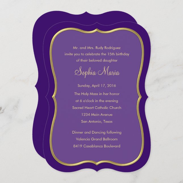 Quinceanera Any Color with Border Design Invitation (Front/Back)