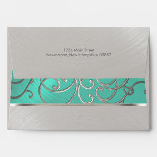 Quinceanera Aqua Green and Silver Filigree Swirls Envelope