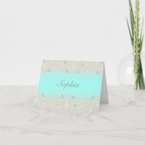 Quinceanera Aqua Sparkle and Lace Note Card