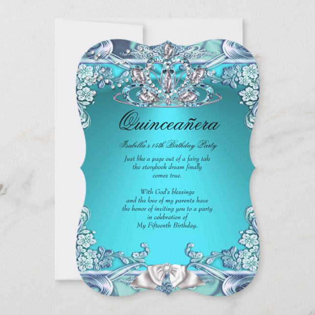 Quinceanera Aqua Teal 15th Birthday Party Invitation (Front)