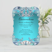 Quinceanera Aqua Teal 15th Birthday Party Invitation (Standing Front)