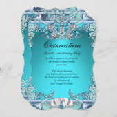 Quinceanera Aqua Teal 15th Birthday Party Invitation (Front/Back)