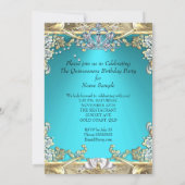 Quinceanera Aqua Teal Gold 15th Birthday Party Invitation (Back)