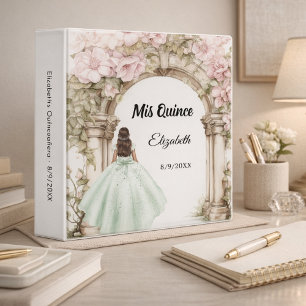 Quinceanera arch floral green dress photo album 3 ring binder