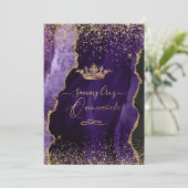 Quinceanera Aubergine Purple Agate Gold Glitter Invitation (Standing Front)