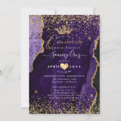 Quinceanera Aubergine Purple Agate Gold Glitter Invitation (Back)