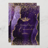 Quinceanera Aubergine Purple Agate Gold Glitter Invitation (Front/Back)