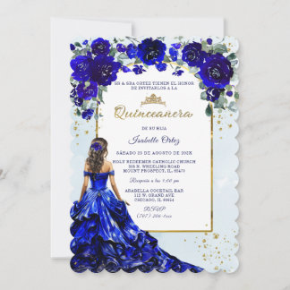 Quinceañera Azul Real y Oro Invitation