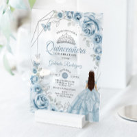 Quinceanera Baby Blue Dress Floral Silver