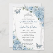 Quinceañera Baby Blue Floral Butterflies 16th  Invitation (Front)