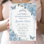 Quinceañera Baby Blue Floral Butterflies 16th  Invitation<br><div class="desc">Personalize this lovely quinceañera / sweet 16 invitation with own wording easily and quickly,  simply press the customize it button to further re-arrange and format the style and placement of the text.  Matching items available in store!  (c) The Happy Cat Studio</div>