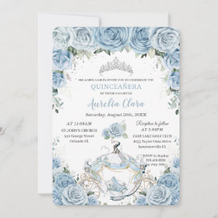 Quinceañera Baby Blue Floral Cinderella Coach Invitation