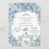 Quinceañera Baby Blue Floral Cinderella Coach Invitation (Front/Back)