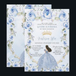 Quinceañera Baby Blue Floral Princess Dress Gold Invitation<br><div class="desc">Personalize this baby blue floral Quinceañera / Sweet 16 birthday invitation easily and quickly. Simply click the customize it further button to edit the texts, change fonts and fonts colors. Featuring pretty baby blue flowers and a girl in glittering baby blue gown. Matching items available in store. (c) Somerset Fine...</div>