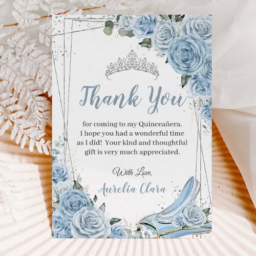 Quincea&#241;era Baby Blue Floral Sweet 16 Cinderella Thank You Card