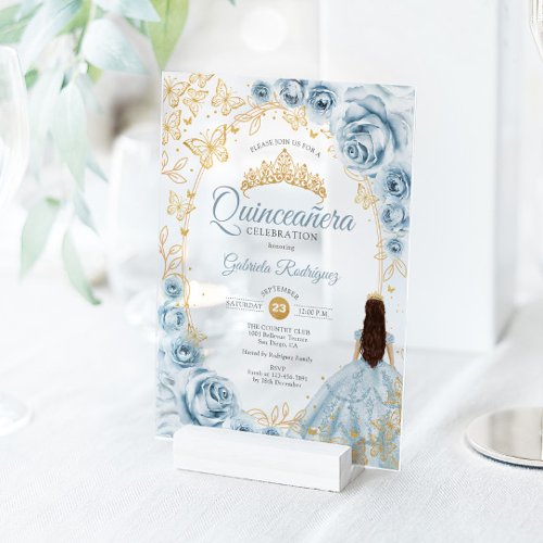 Quinceanera Baby Blue Gold Floral
