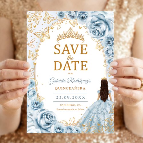 Quinceanera Baby Blue Gold Floral Save The Date