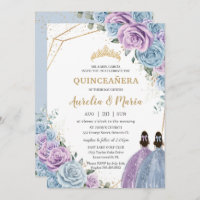 Quinceañera Baby Blue Lilac Purple Floral Twins  Invitation