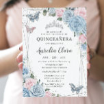 Quinceañera Baby Blue Pale Pink Floral Butterflies Invitation<br><div class="desc">Personalize this lovely quinceañera / sweet 16 invitation with own wording easily and quickly,  simply press the customize it button to further re-arrange and format the style and placement of the text.  Matching items available in store!  (c) The Happy Cat Studio</div>