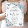 Quinceañera Baby Blue Pale Pink Floral Butterflies Invitation