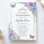 Quinceanera Baby Blue Purple Lilac Floral Silver Invitation<br><div class="desc">Personalize this lovely quinceañera invitation with own wording easily and quickly,  simply press the customize it button to further re-arrange and format the style and placement of the text.  Matching items available in store!  (c) The Happy Cat Studio</div>