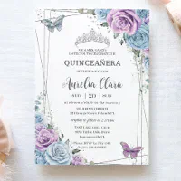 Quinceanera Baby Blue Purple Lilac Floral Silver Invitation