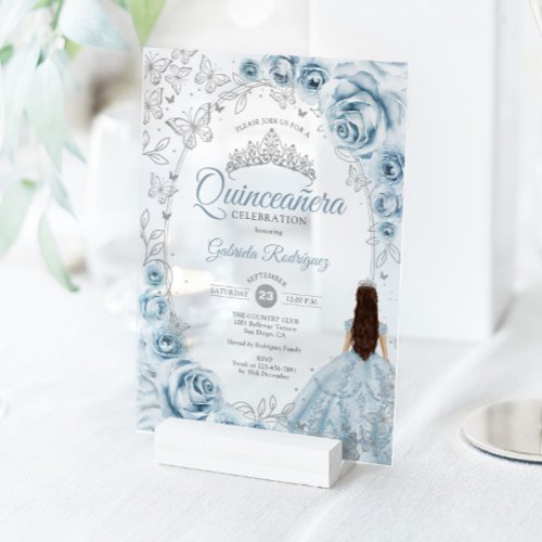 Quinceanera Baby Blue Silver Floral